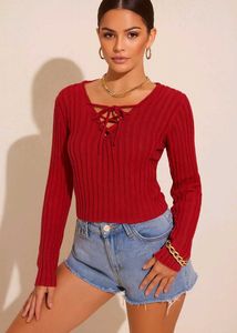 🎀Red Lace-Up Long Sleeve Top C