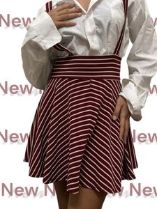 Cute Red Striped Suspender Skirt -
