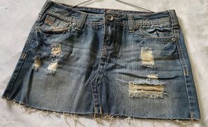 Distressed Denim Mini Skirt