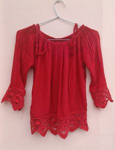 Red cotton top for women