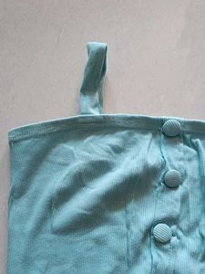 Sky Blue Button Crop Top
