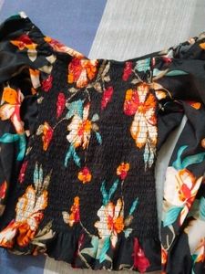 Floral Design Black Cute Off Shoulder Top