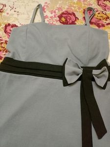 Blue Dress with Black Ribbon