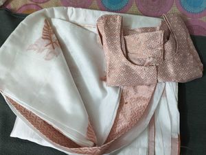 Elegant White &amp; peach Saree