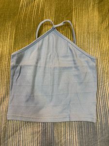 Cute Powder Blue Crisscross Neck Top