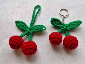 Crochet Cherry 🍒 Keychain Charm