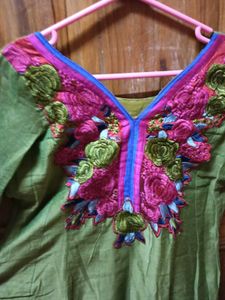 LessUsedGreen Anarkali KurtiSet - Top+Chudi+Dupatt