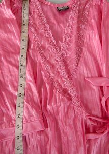 Pink Night Dress (Gown) Lace Work (Bust 34-38)