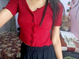 ❤️ Red Ribbed Button-Down Top ❤️
