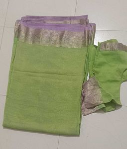 Green & Lavender Saree with Blouse