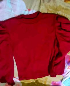 Chic Red Puff Sleeve Top + gift 🎁