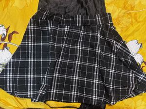 Trendy Plaid Mini Skirt &amp; Satin top(NO COINS)