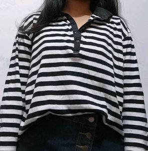2 black n white striped oversized polo tshirt