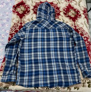 Hooded Blue Plaid Flannel Shirt
