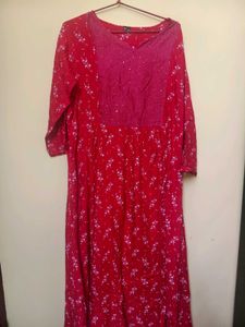 Red Floral Print Kurta