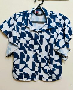 Stylish Blue &amp; White Print Top