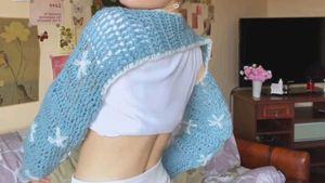 Crochet Crop Log Sleeve Shrug with Floral Detail