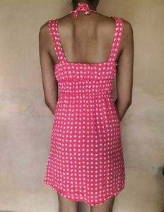 Pink Heart Print Tie-Strap Mini Dress