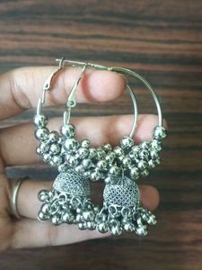 Silver Jhumka Hoop Earrings