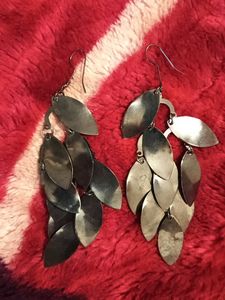 Leaf Drop, Peacock, Silver Earrings