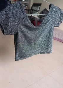 Sparkly Black And Silver Crop Top