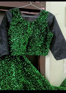 Green Sequin Lehenga Choli Set For Mehndi Sangeet