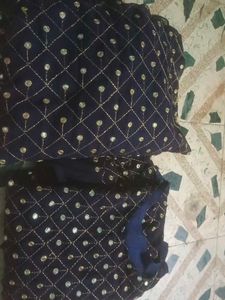 Elegant Navy Blue gagra and top blu Without Dupatt