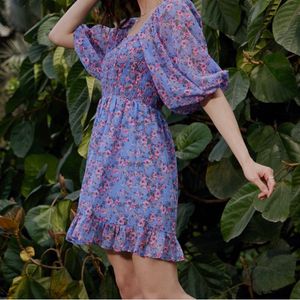 Blue Floral A Line Dress