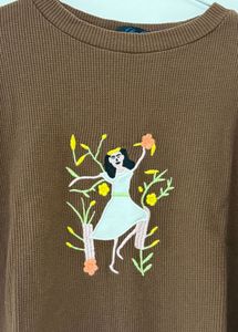 Brown Embroidered Crop Top