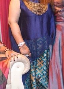 Blue & Gold Patterned Dress with Necklace
