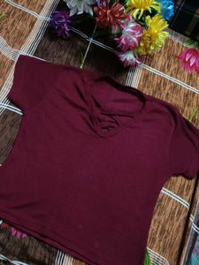 Burgundy V-Neck crop top