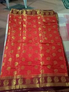 Red &amp; Maroon Saree With Blouse For Wedding Season