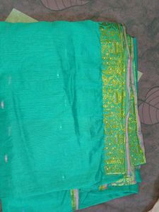 Teal &amp; Gold Sari Fabric