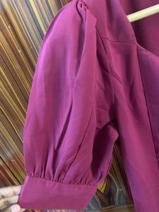 Burgundy Puff Sleeve Mini Dress