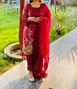 Pakistani Maroon Embroidered Suit