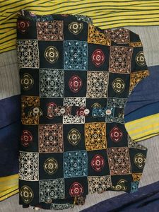 black with multi colour design straight kurti for