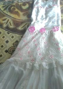 Floral White Embroidery Gown For Birthday Party