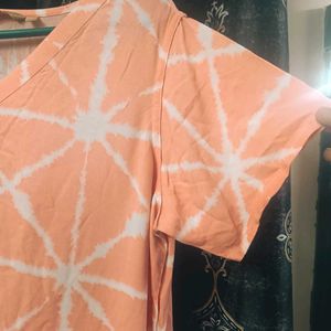 Peach Tie-Dye Casual Dress