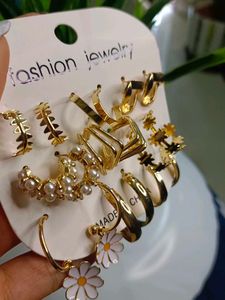 Golden Earrings Pack Of 9