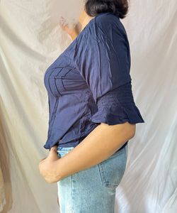 Navy Button-Down Top