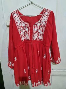 Red Beautiful New Chikankari Kurti Women