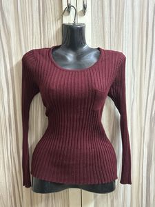 Burgundy Ribbed Knit Top