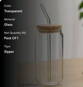 Glass Iced Coffee Cup with Bamboo Lid &amp; Straw