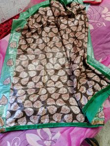 Green & Brown Leaf Pattern Saree