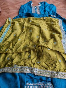 Teal &amp; Olive Kurta Set