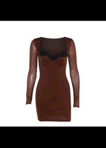 Brown Long Sleeve Mini Dress