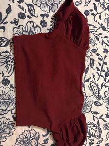 Maroon Puff Sleeve Top