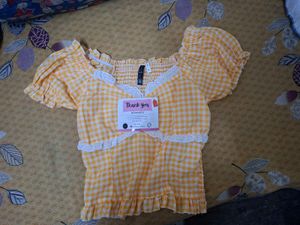 Yellow Gingham Smocked Top