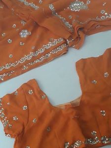 Orange Carrot Sequence Work Saree With Blouse🤞💕