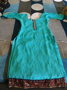 Skyblue Sequence Suit With Heavy Fulkari Duptta